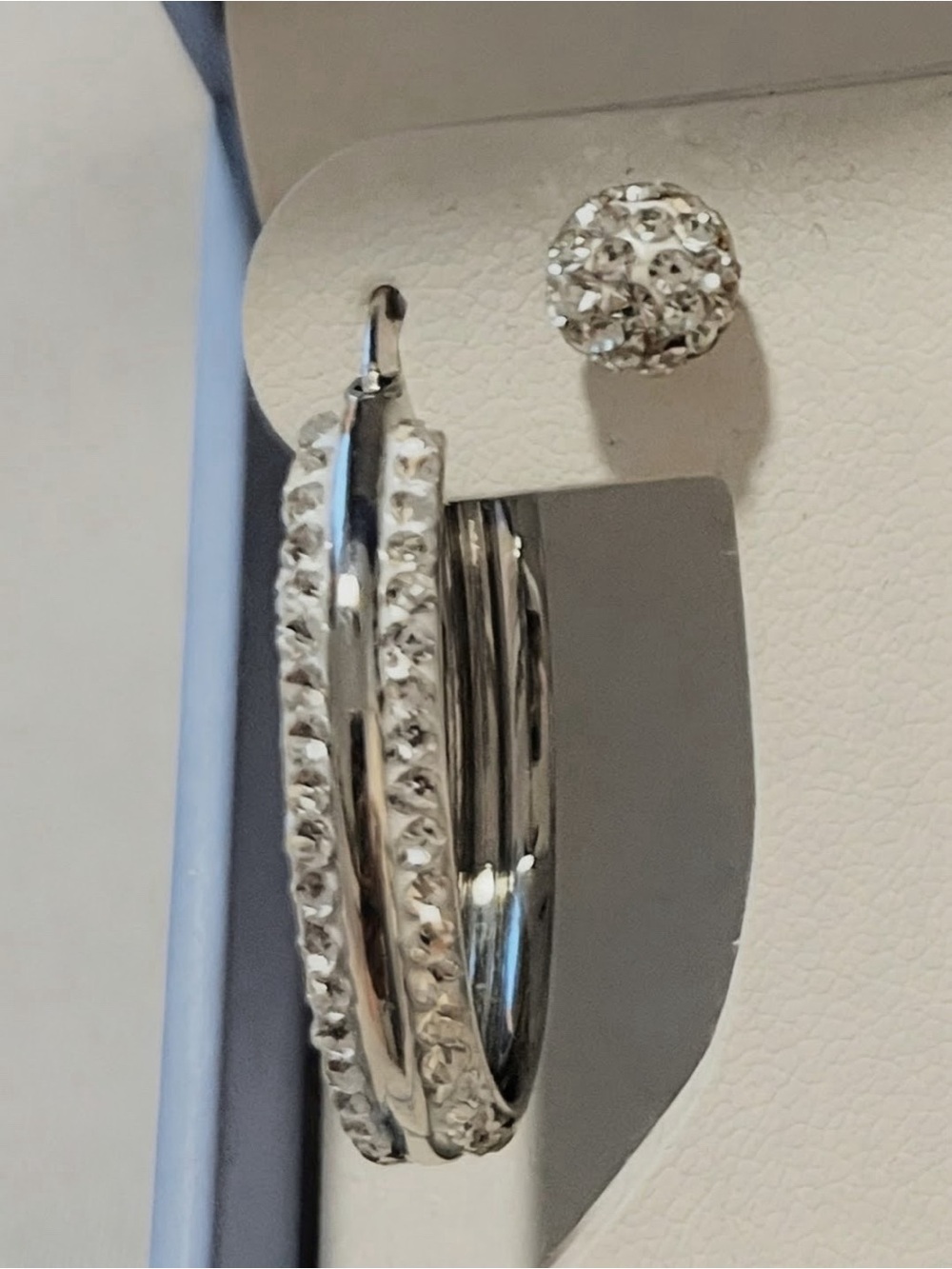 SJ New York Silver-Plated Hoop and Stud Earring Set with Clear Austrian Crystals